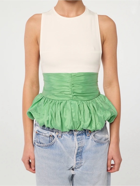 The Line by K Tops - The Line by K ARDEN
White Green Two Tone Peplum Top